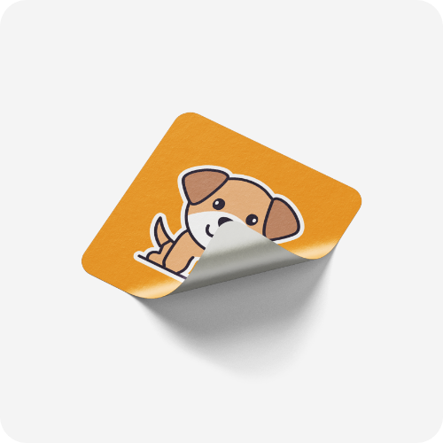 Illustration d'un chiot imprimée sur une étiquette carrée