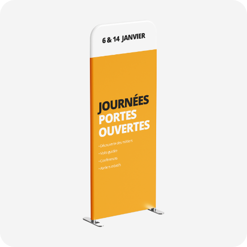 Totem orange indiquant des portes ouvertes