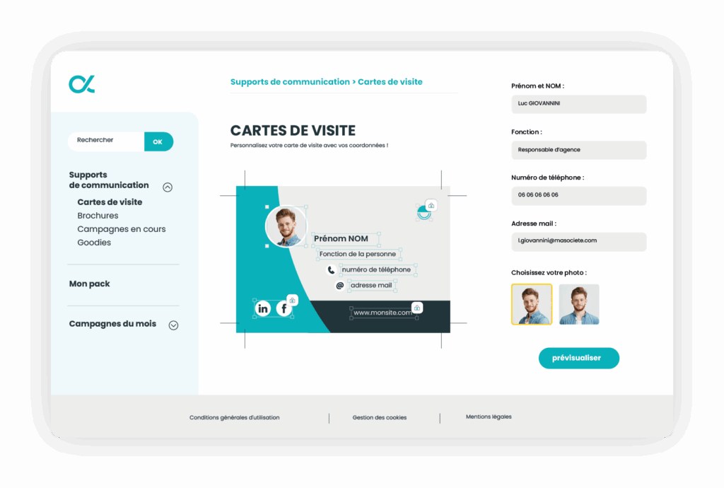 Ecran de personnalisation de la solution web-to-print