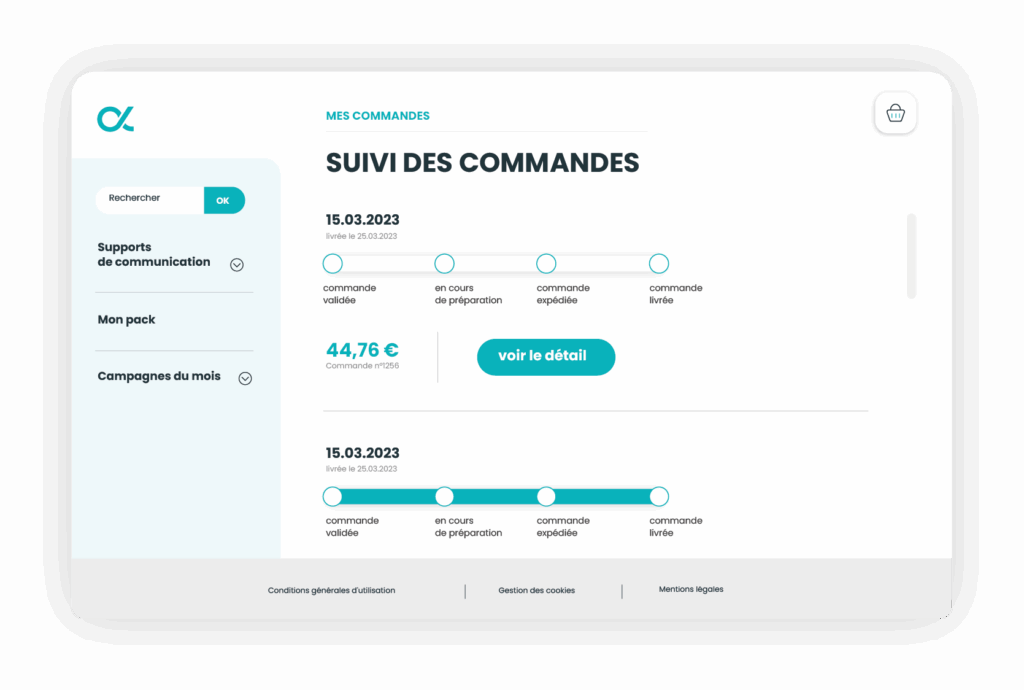 Interface de suivi des commandes de la solution web-to-print
