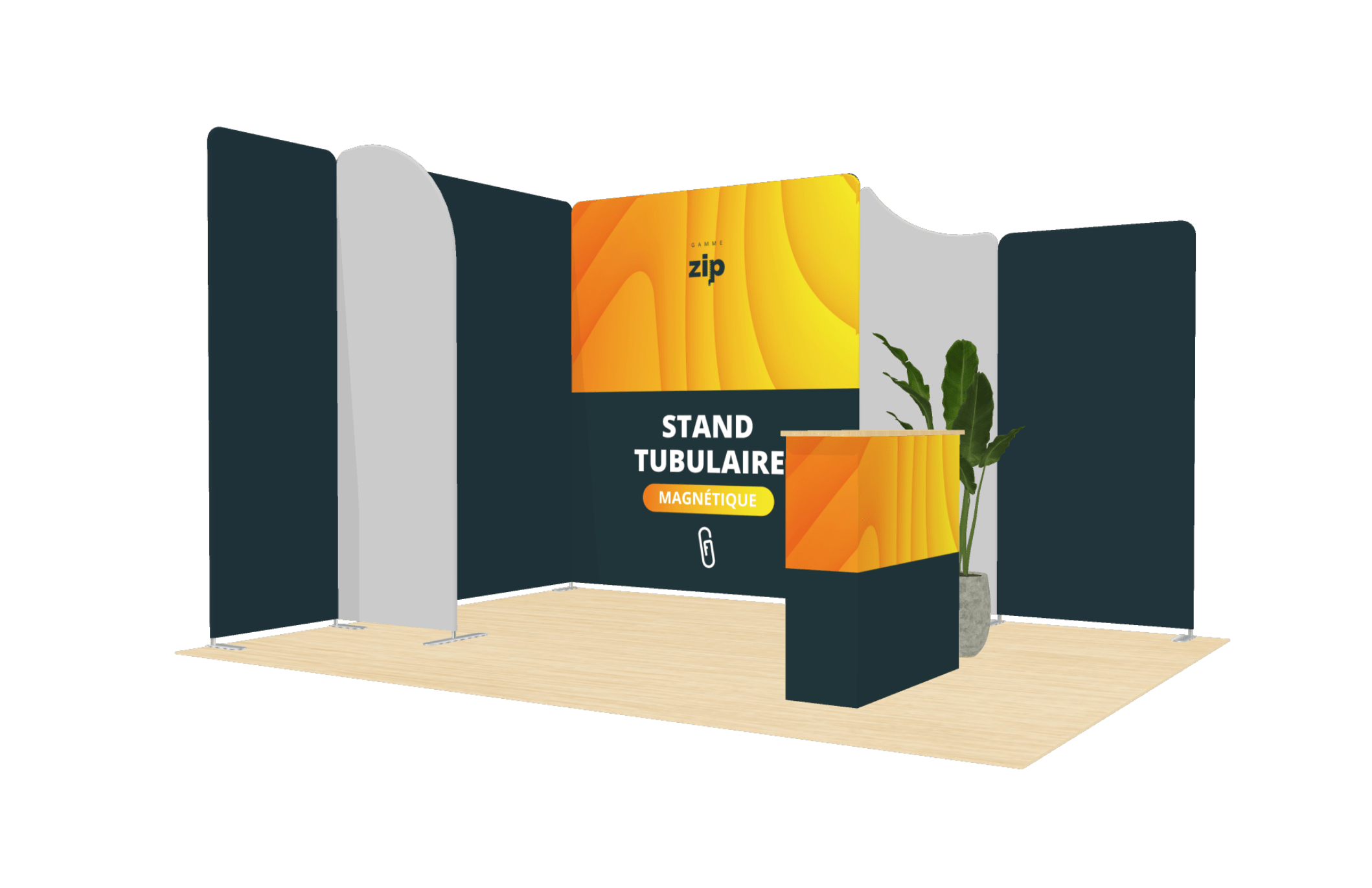 exemple stand tubulaire magnétique 12m² original