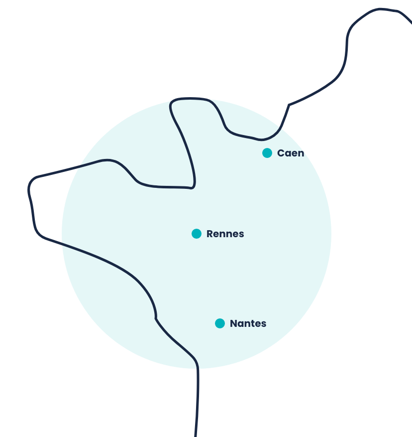 Carte de la France représentant 3 villes