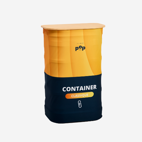 container d'exposition personnalisé avec tablette en bois