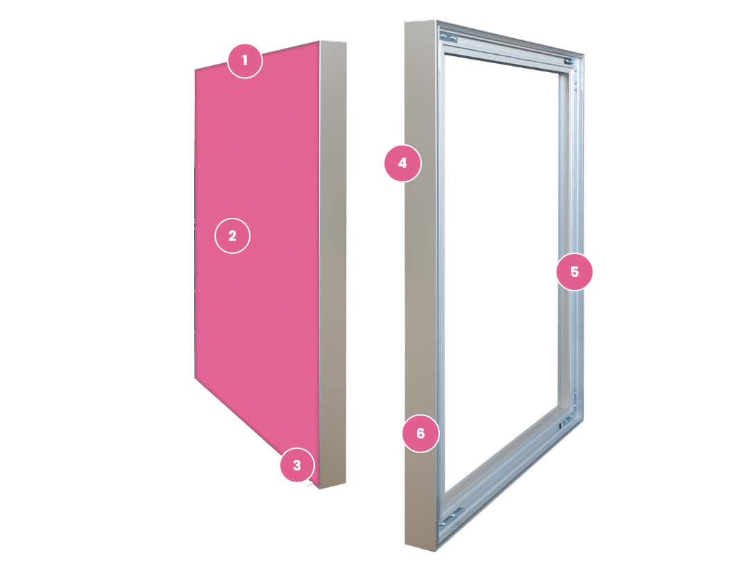 Cadre pour tissu tendu en détail, avec et sans tissu