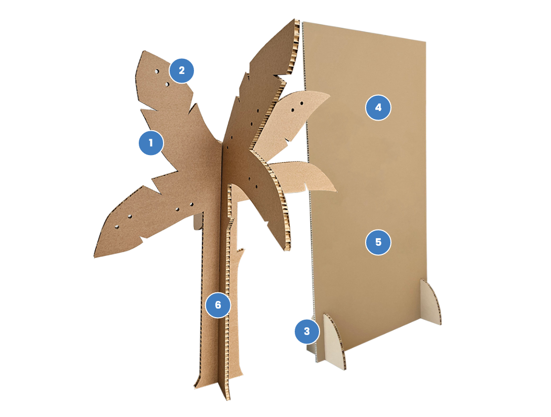 Totem en carton alvéolaire sans impression en forme de palmier