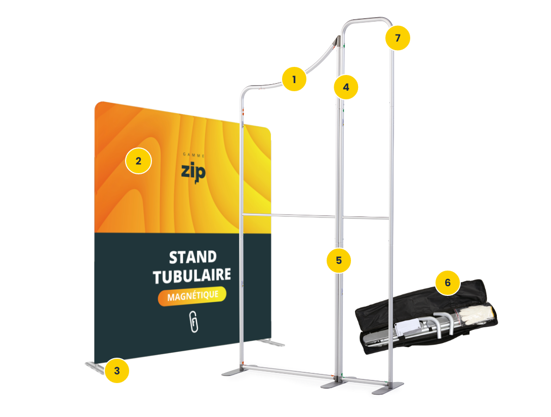 stand tubulaire magnétique avec et sans visuel + sac de transport